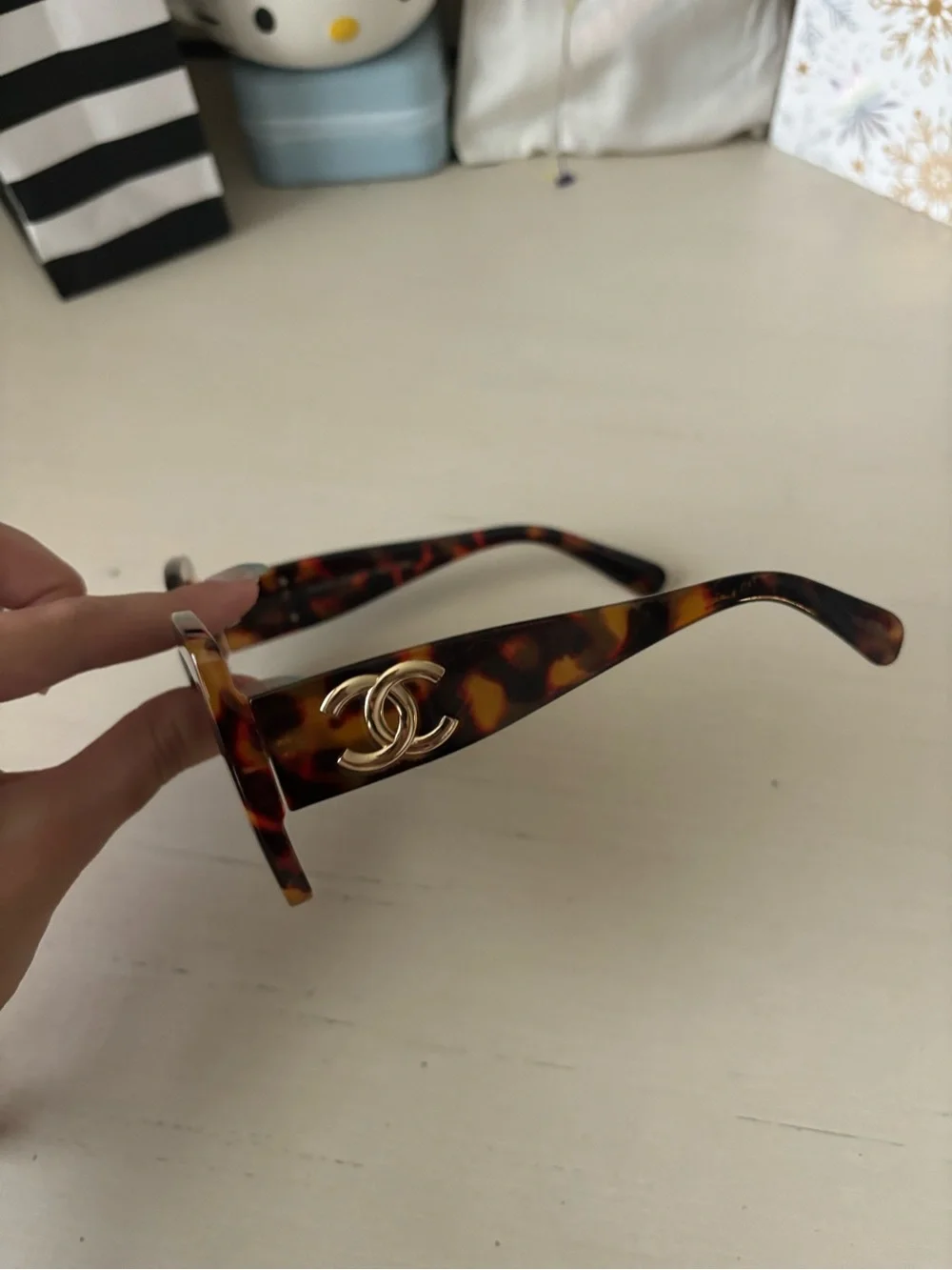 Chanel square sunglasses dark havana